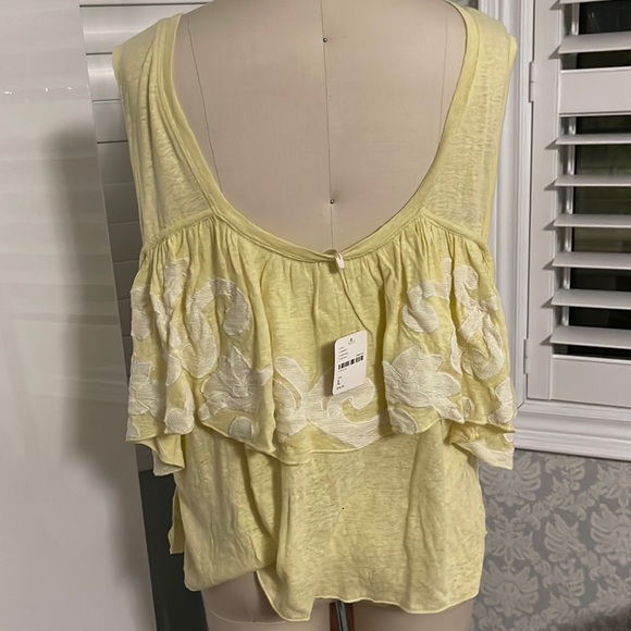 Free People 'Georgina' Embroidered Cold Shoulder Yellow Top L - Picture 6 of 10